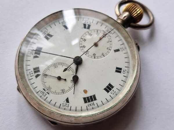 Antique HEUER cal 19 Silver cased 925 Chronograph pocket watch