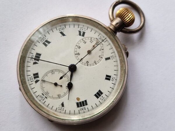 Antique HEUER cal 19 Silver cased 925 Chronograph pocket watch