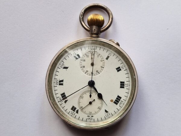 Antique HEUER cal 19 Silver cased 925 Chronograph pocket watch