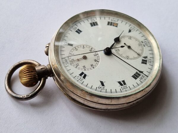 Antique HEUER cal 19 Silver cased 925 Chronograph pocket watch