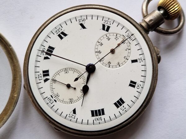 Antique HEUER cal 19 Silver cased 925 Chronograph pocket watch