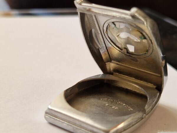 Art Deco Jump Hour Wristwatch Case Swiss Chrome Case opened