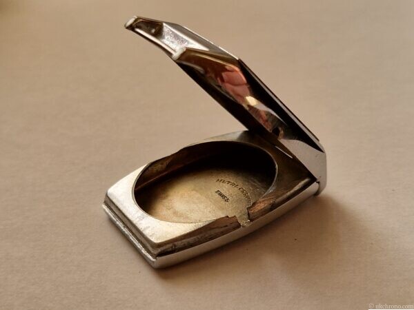 Art Deco Jump Hour Wristwatch Case Swiss Chrome Case opened