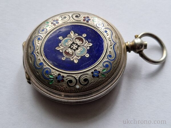 silver Enamel Full hunter Cylinder pocket watch