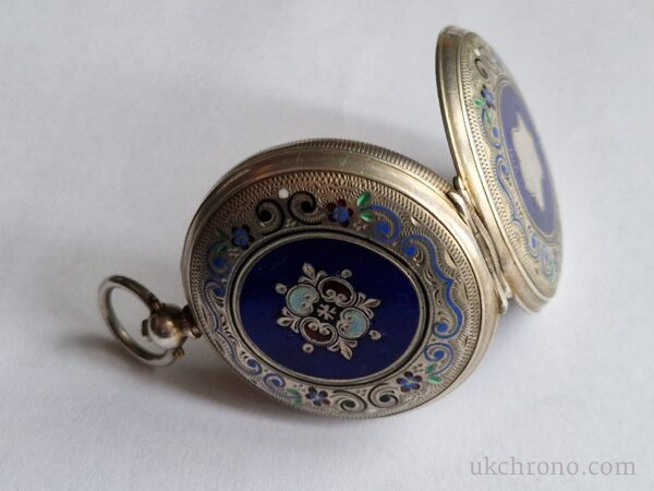 silver Enamel Full hunter Cylinder pocket watch