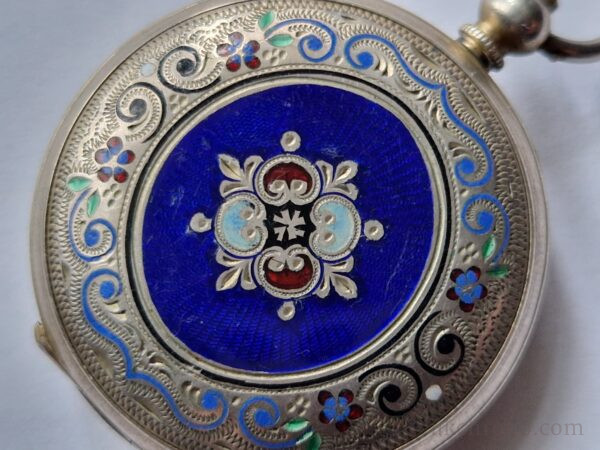 silver Enamel Full hunter Cylinder pocket watch