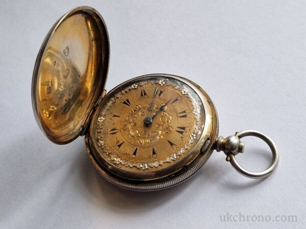 silver Enamel Full hunter Cylinder pocket watch