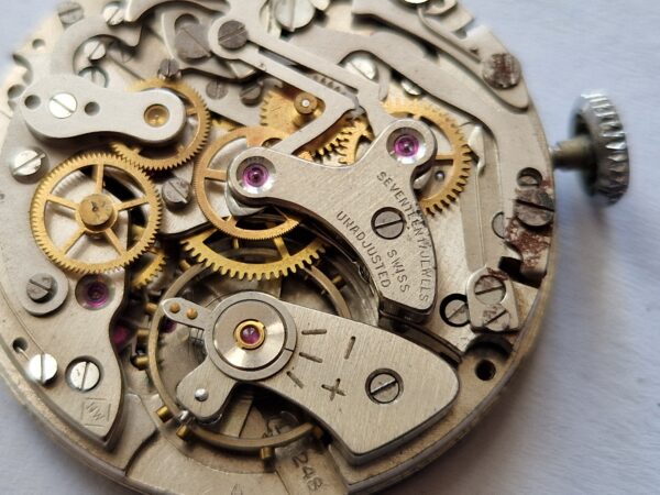 Vintage Landeron 248 Chronograph Watch Movement with Dial, Hands & Crown – Project