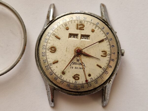 Malona Vintage Triple Calendar Project Watch Stainless Steel Case