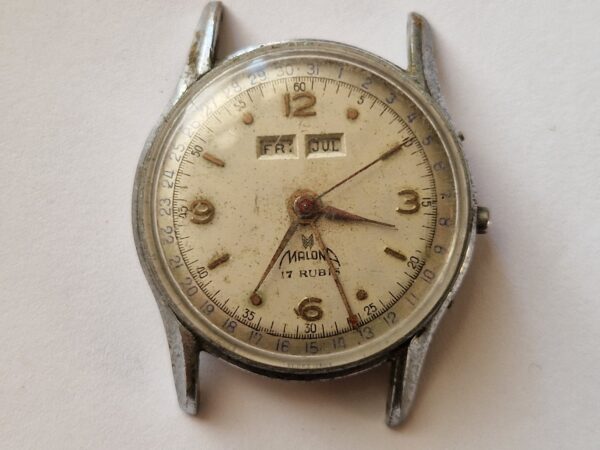 Malona Vintage Triple Calendar Project Watch Stainless Steel Case